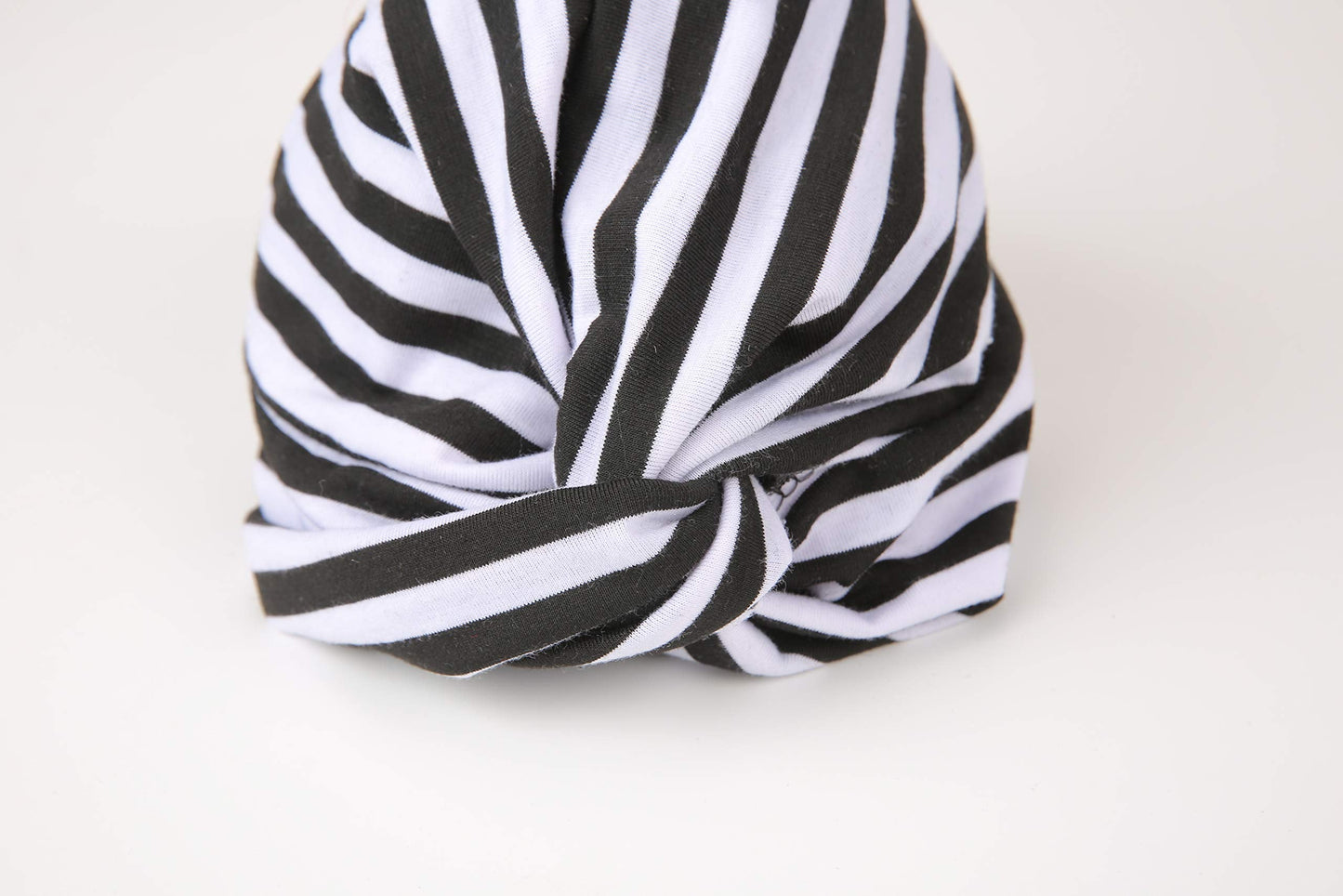 Cotton Striped Beanie Turban Chemo Hat Head Wrap Cap Headwear for Cancer Patients (Black/White)