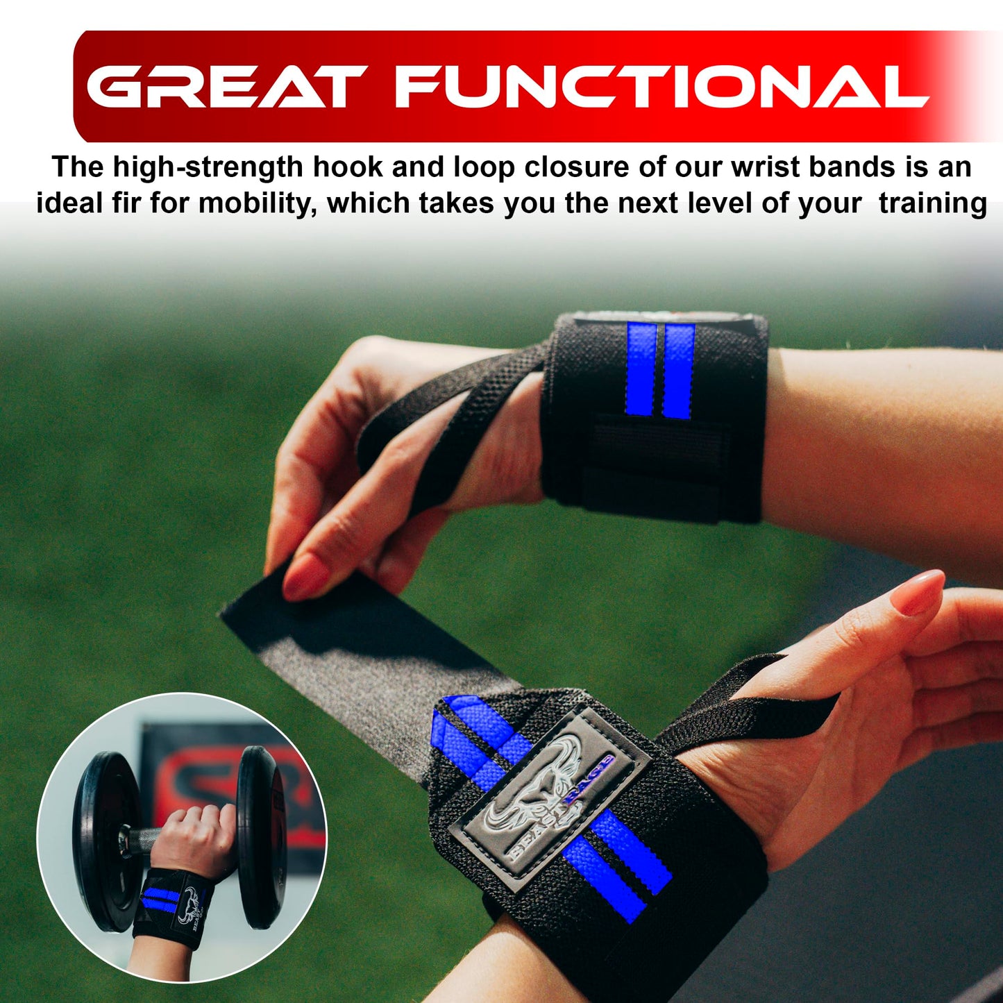 BEAST RAGE® Wrist Wraps for Weightlifting Adjustable Lifting Straps & Wrist Straps with Thumb Loop for Enhanced Gym Support, Wrist Support for Powerlifting, Bodybuilding and Gym workout (Black Blu)