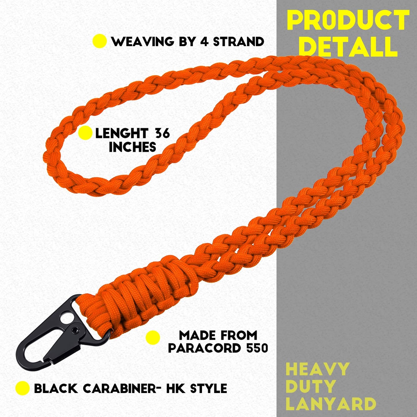 Frienda 2 Set Heavy Duty Paracord Lanyard Necklace Whistles Strap Braided 550 Keychain Lanyard for Outdoor Activities (Orange)