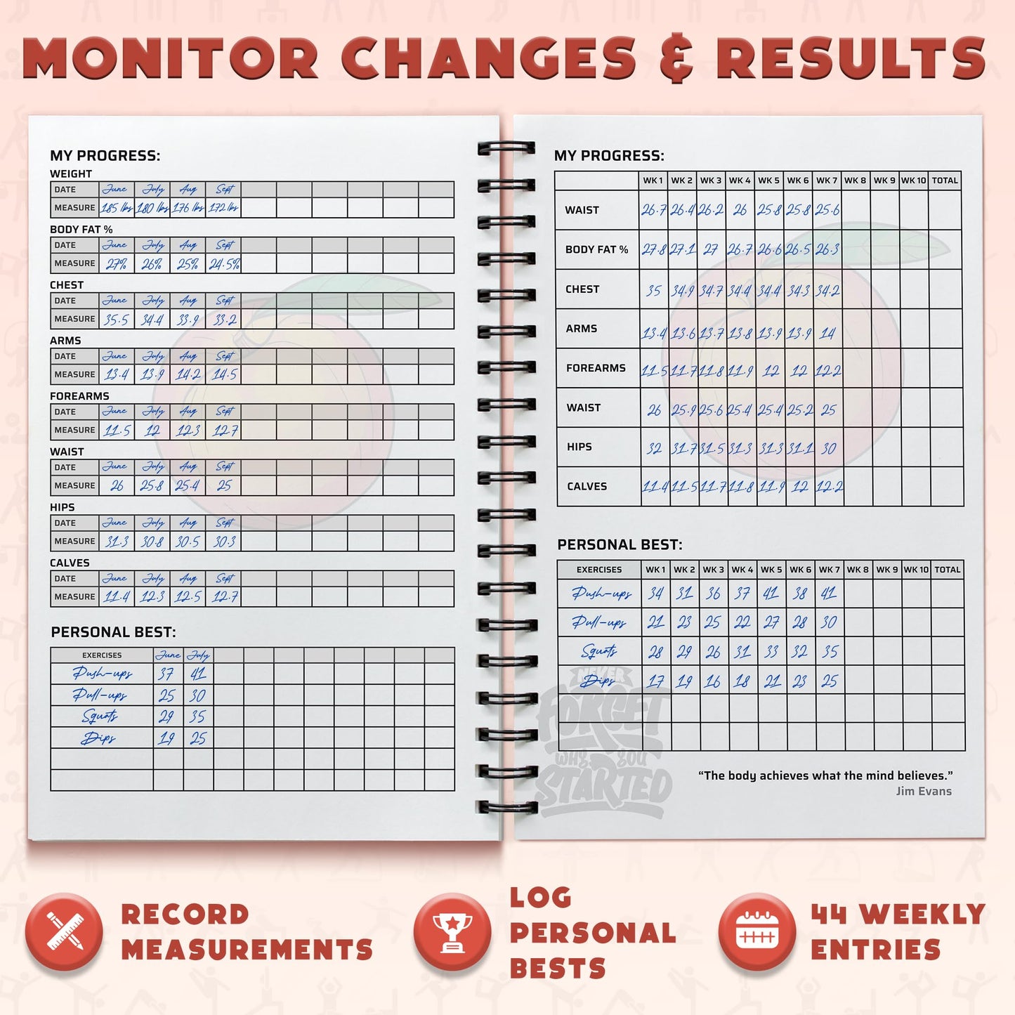 Workout Planner for Daily Fitness Tracking & Goals Setting - A5 Size, 6” x 8”, Peachy Pink), Men & Women Personal Home & Gym Training Diary - Log Book Journal - by Workout Log Gym
