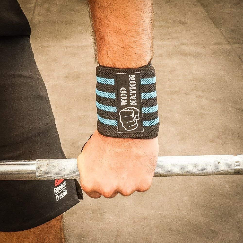 WOD Nation Wrist Wraps for Weightlifting, 12” Professional Gym Wrist Straps w/Thumb Loop, Wrist Wraps for Men & Women, Wrist Support Wraps for Strength Training, Powerlifting & Bodybuilding (LT Blue)