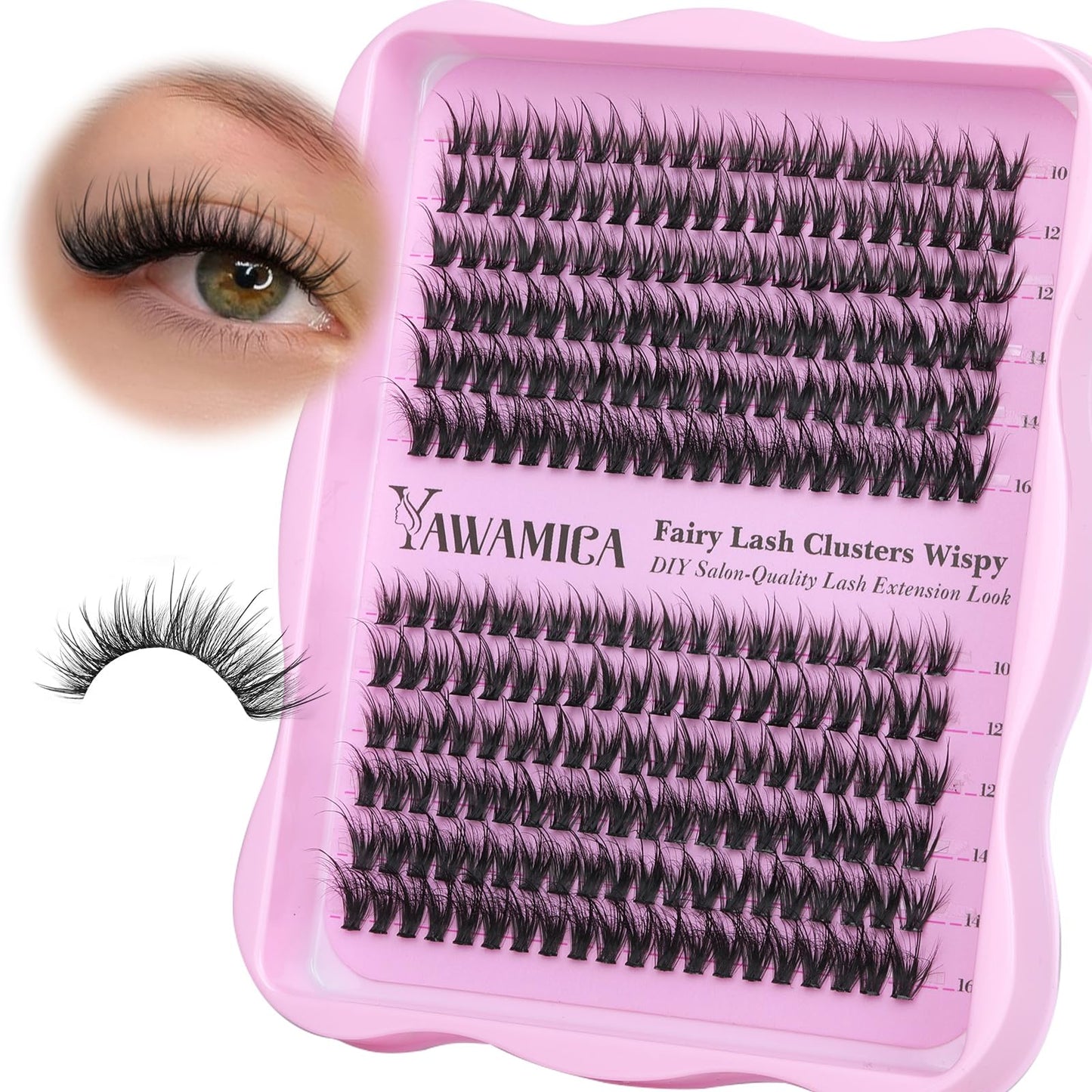 Yawamica Lash Clusters Wispy Cluster Eyelash Extensions 50D Medium Volume Eyelash Clusters Fluffy Individual Lashes 10-16mm D Curl Length Cluster Lashes Natural False Lashes Clusters DIY Lash by Self