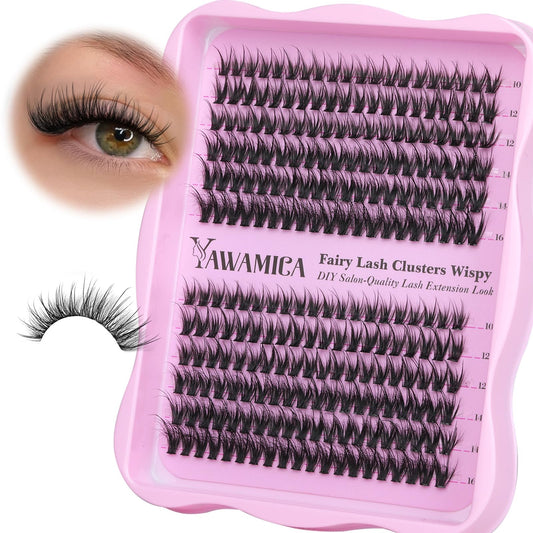 Yawamica Lash Clusters Wispy Cluster Eyelash Extensions 50D Medium Volume Eyelash Clusters Fluffy Individual Lashes 10-16mm D Curl Length Cluster Lashes Natural False Lashes Clusters DIY Lash by Self