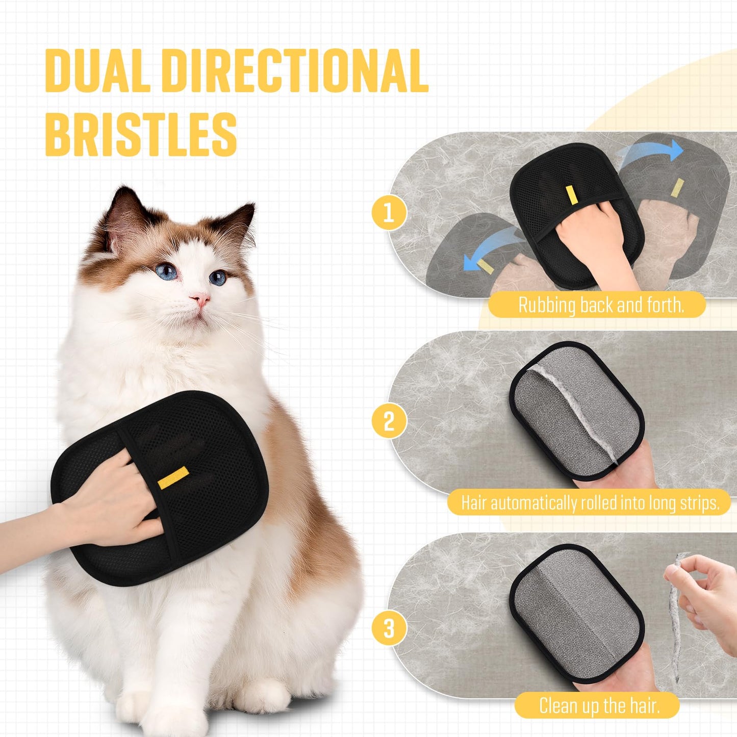 VerdeVilla Pet Hair Remover, Electrostatic Pet Hair Removal Gloves, Reusable Cat & Dog Hair Remover for Couch, Furniture, Carpet, Car Seat, Upgraded Animal Fur Removal Tool, Cat Grooming Gloves-1 PCS