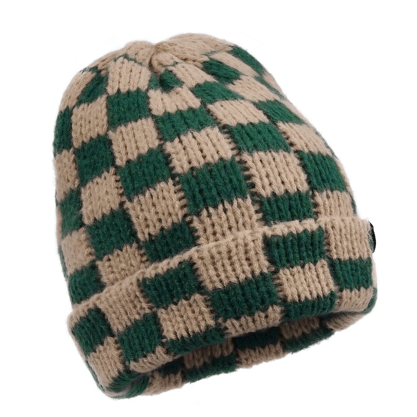 Clakllie Winter Stocking Beanie Hat Foldable Knitted Hats Roll-up Edge Skullcap Stretchy Watch Skating Hat,Khaki/Green