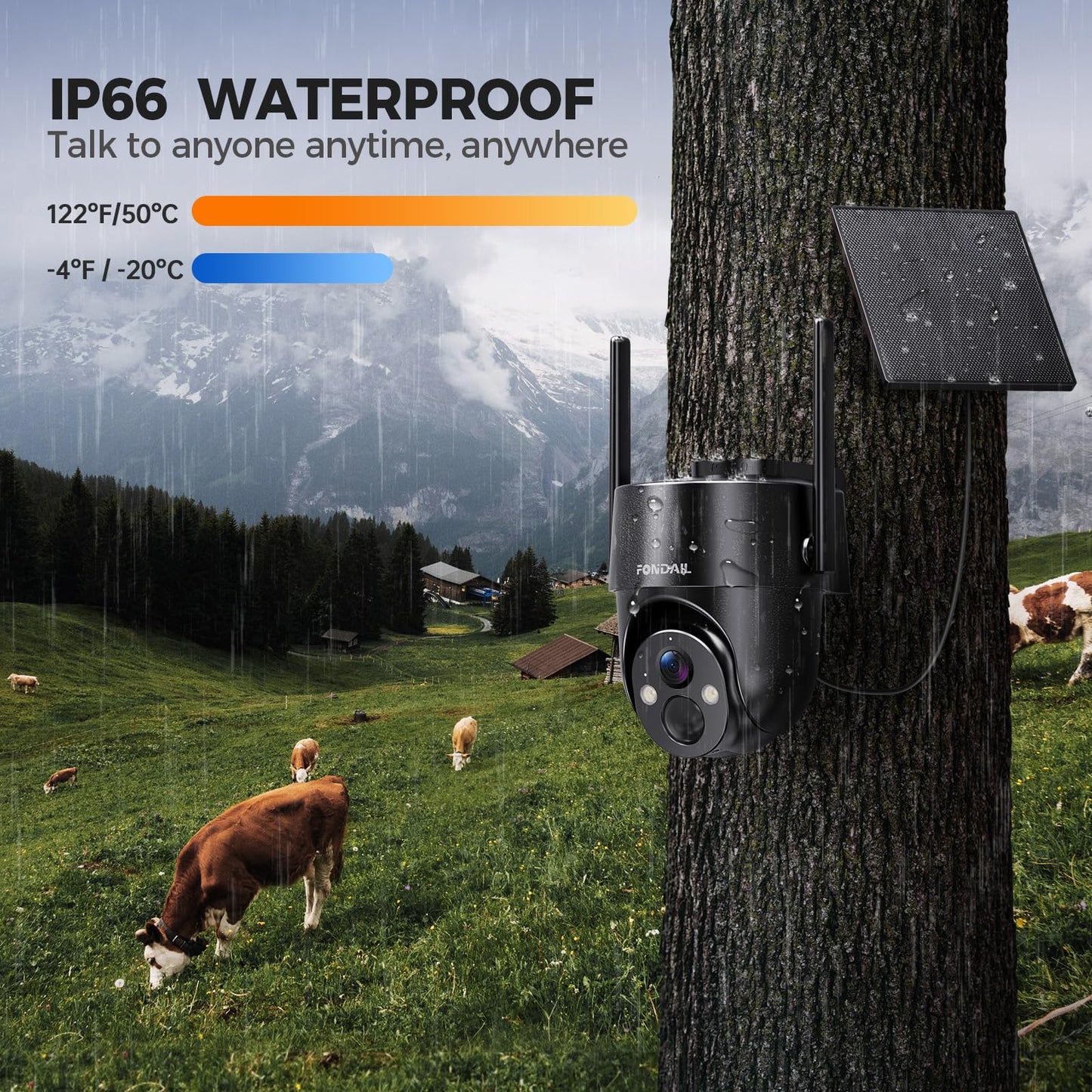 4G LTE Cellular Solar Security Camera Wireless Outdoor, No WiFi Solar Powered Camera, 360° Live View, 2K Color Night Vision, PIR Detection, 2-Way Audio, Motion Alert, Built in SIM Card, Easier to use