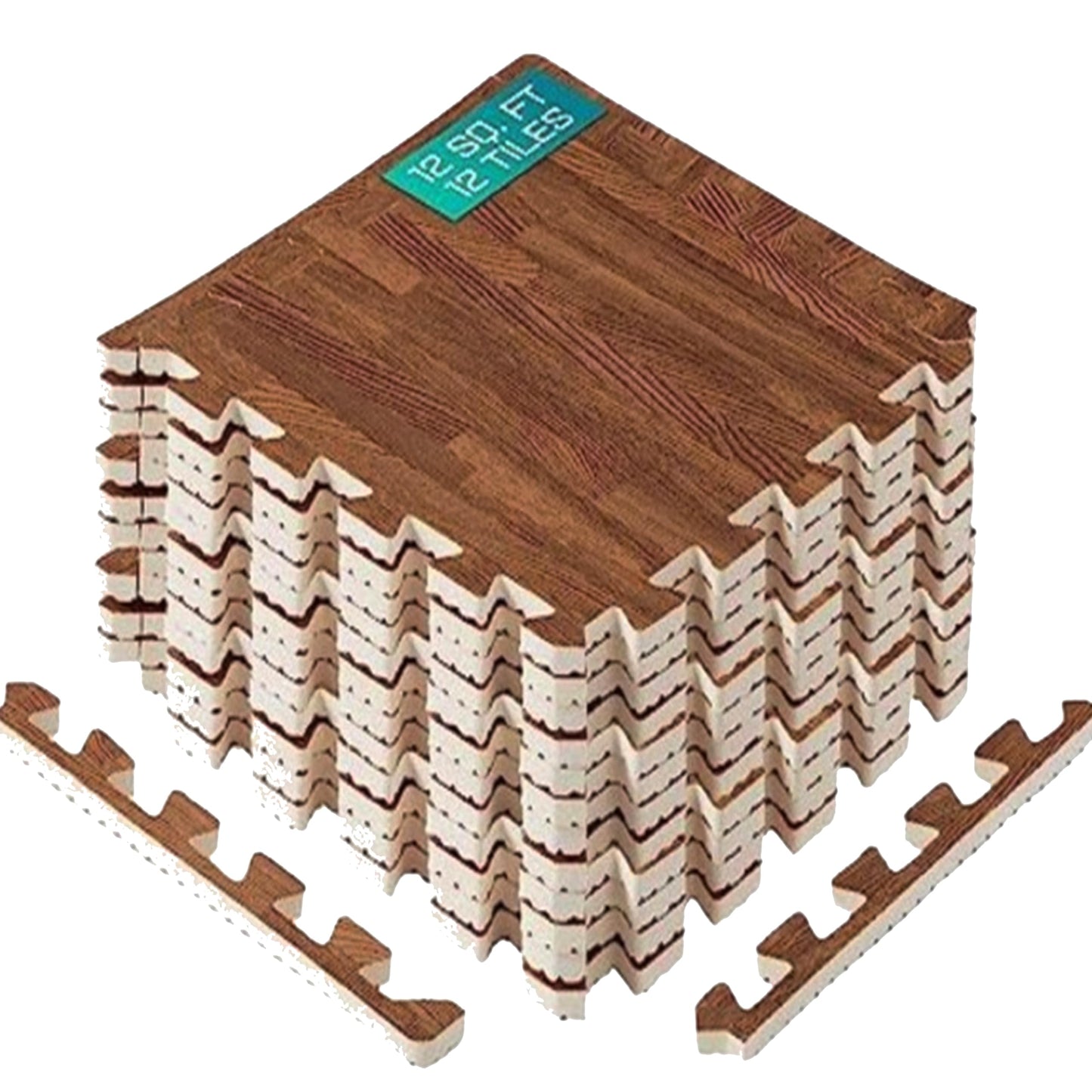 Yes4All 12SQ.FT Wood Grain Puzzle Exercise Mat Protective Flooring, EVA Interlocking Foam Floor Tiles with Border for Home