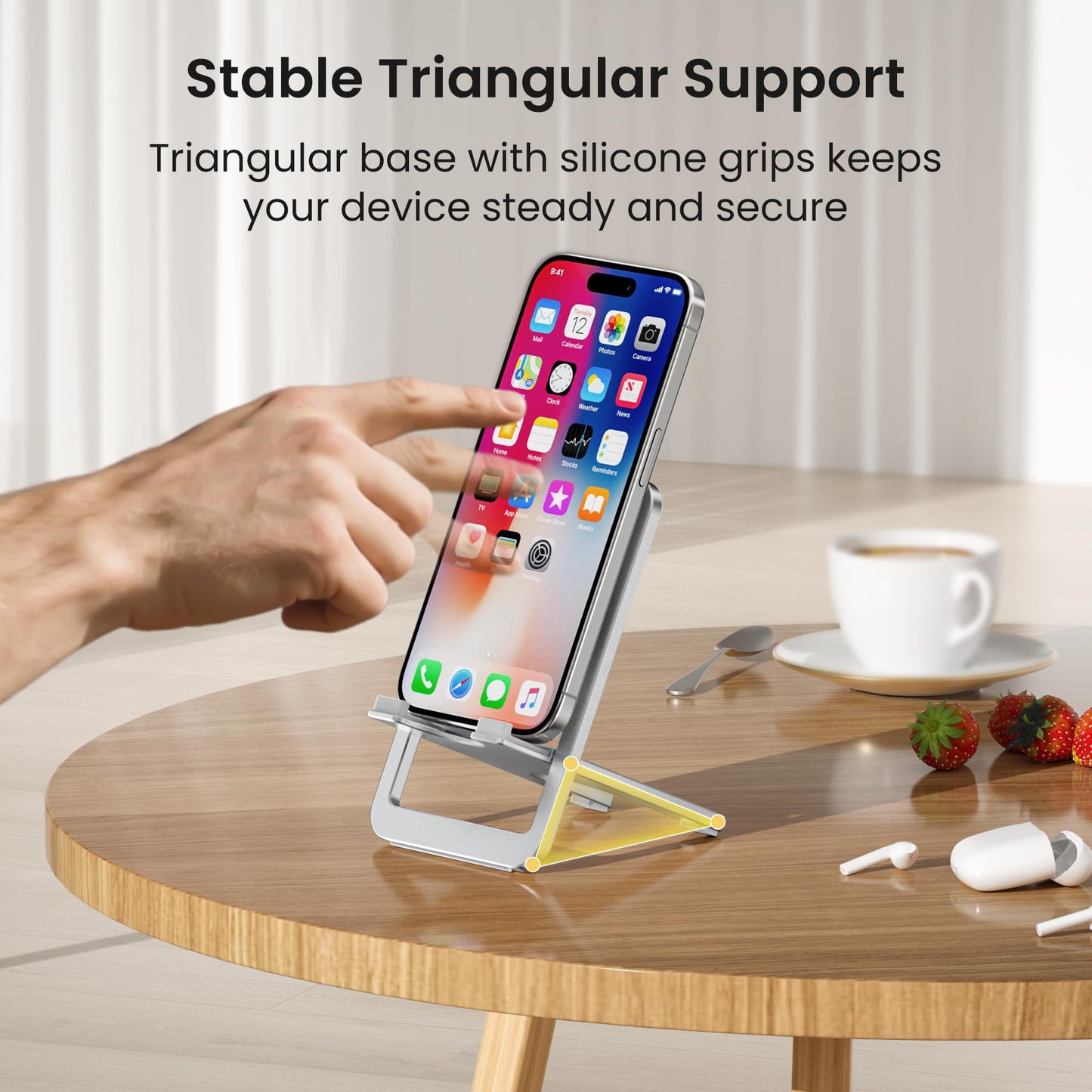 Itramax Portable Cell Phone Stand,Foldable Phone Holder for Desk,Folding Travel Phone Stand,Adjustable Phone Holder for Recording Compatible with iPhone 16 15 Pro Max,iPad mini,Samsung S24 S23,Kindle