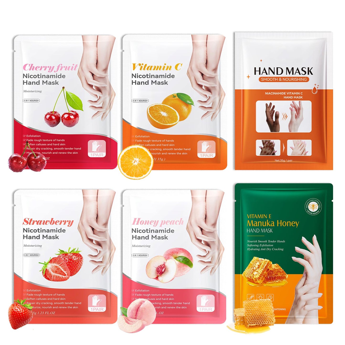 DWDiWen Hand Masks, 6 Pairs Hydrating Exfoliating Hand Peeling Mask, Smooth Hand Masks Moisturizing Gloves Overnight for Dry, Rough, Cracked Hands, Hand Skin Moisturizer Glove for Women Men（B