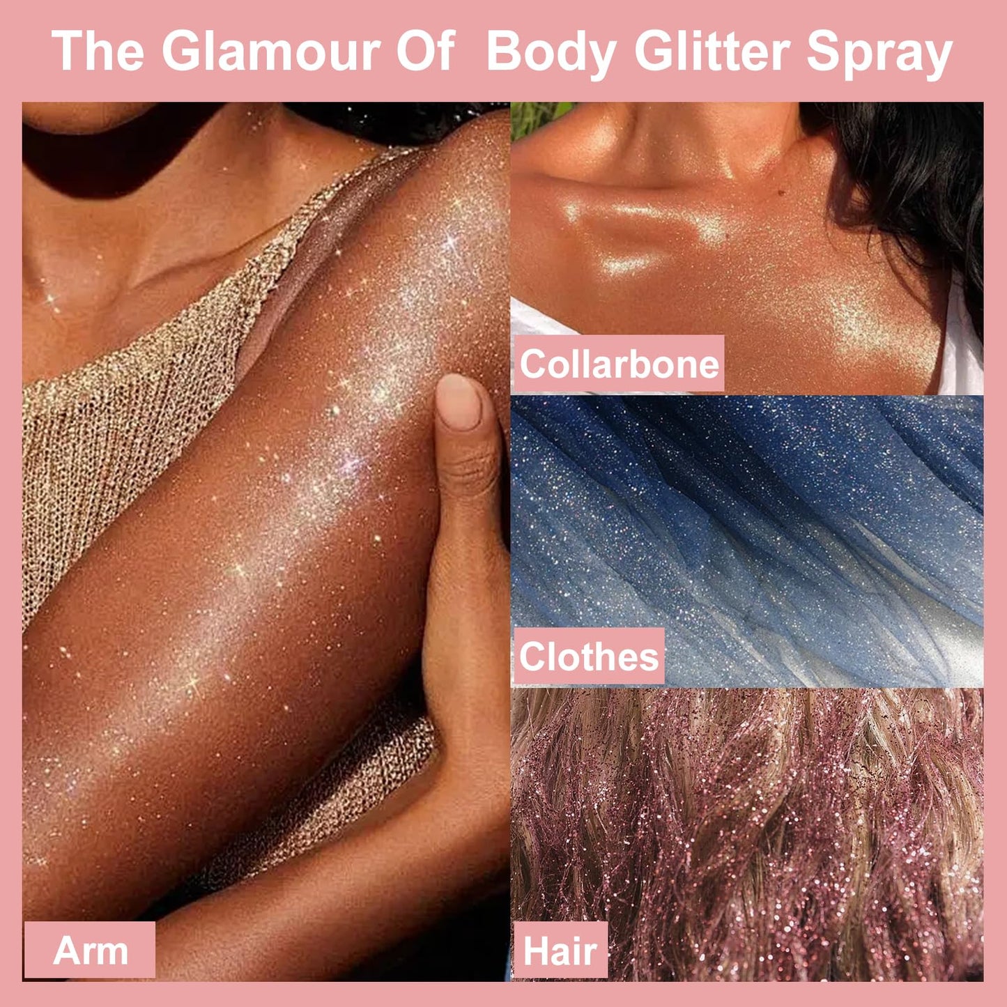 Boko Body Glitter Spray, 60ML Holographic Silver Glitter Spray for Body Hair Clothes, Quick-Drying and Long-Lasting Glitter Hairspray Body Shiny for Festival Music Concert Party Rave Accessories