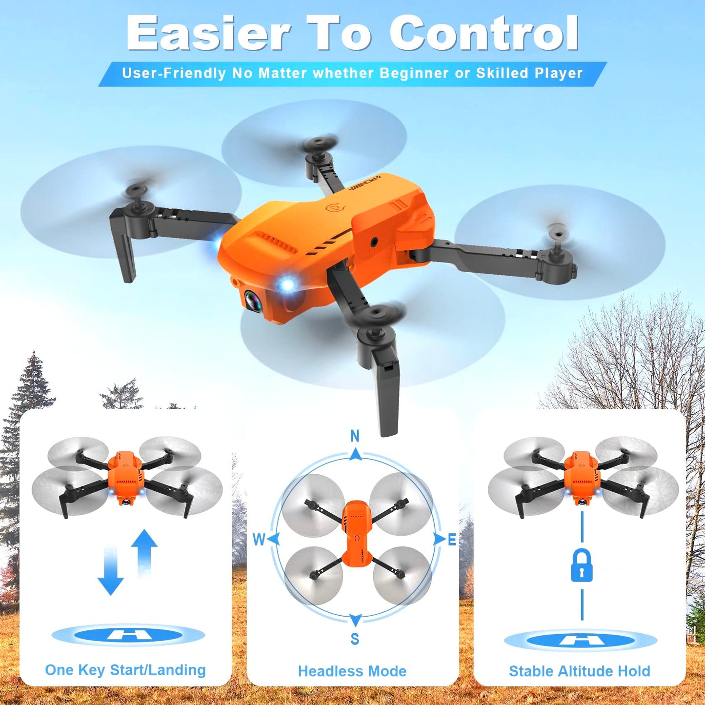 RADCLO Drones for Adults - Drone with camera 1080P HD, FPV Foldable Drone with Carrying Case, 2 Batteries, 90° Adjustable Lens, One Key Take Off/Land, Altitude Hold, 360° Flip