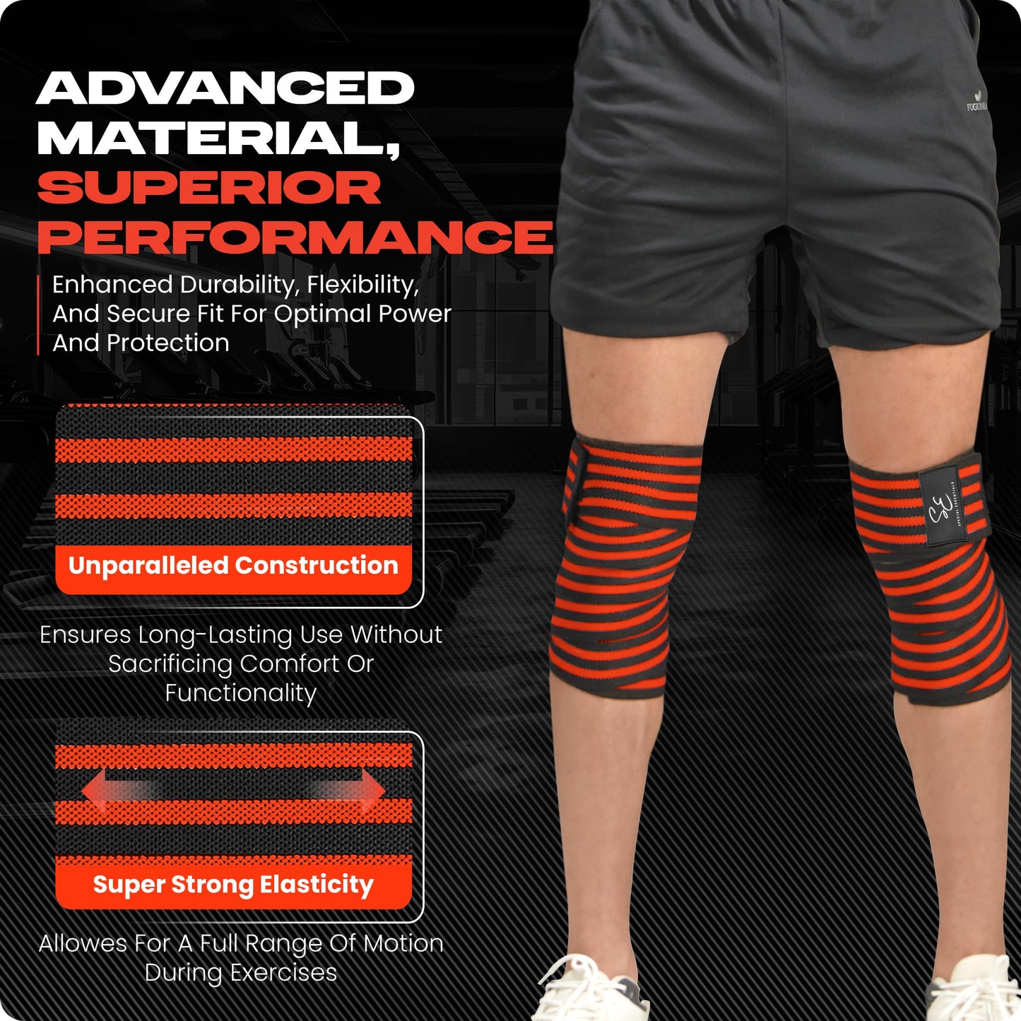 Special Essentials Knee Wraps for Weightlifting with Strap (2 Pack) - 72 Inches Flexible Support for Men & Women, for Powerlifting, Squats, Leg Press, and Cross Training