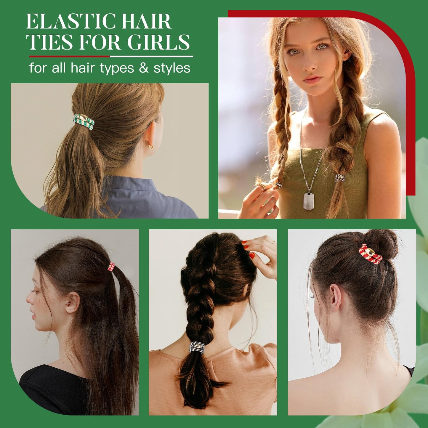 FORENEE Hair Ties No Damage - 10PCS Ponytail Holders - Elastic Hair Ties for Thick Hair - Braided Hair Bands for Women Girls's Hair - Christmas Limited