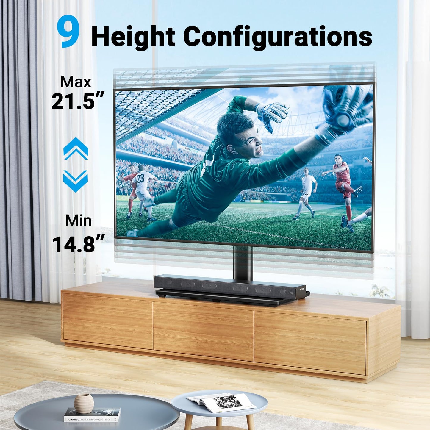 PERLESMITH Swivel Universal TV Stand Mount for 32-82 Inch LCD OLED Flat/Curved Screen TVs up to 99lbs-Height Adjustable Table Top TV Stand/Base with Tempered Glass Base&Wire Management,VESA 600x400mm