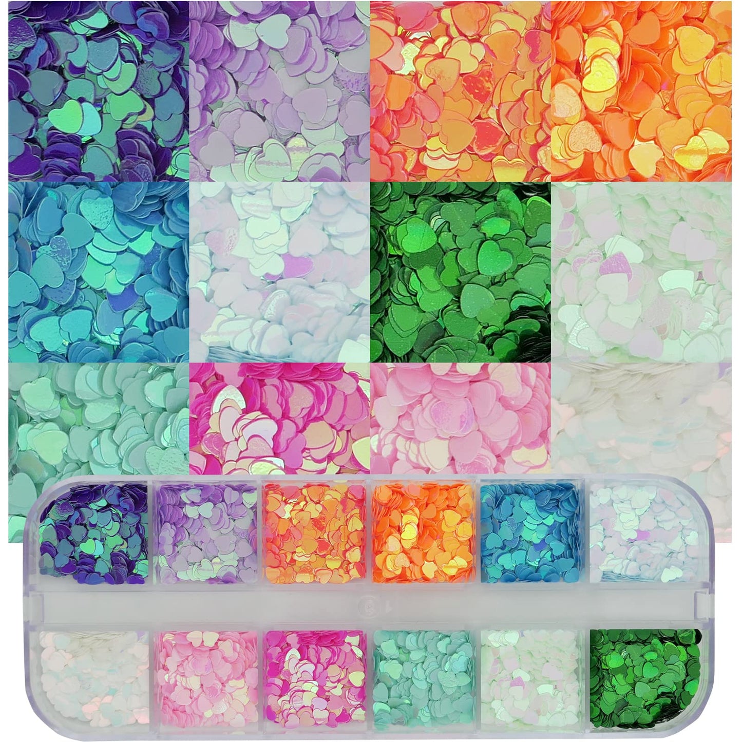 AddFavor 4 Boxes Holographic Nail Glitter Mixed Iridescent Glitters Sequin Flakes Heart Letter Lovely DIY Design Manicure Nail Art Decorations Sets for Nail Art/Craft/Makeup