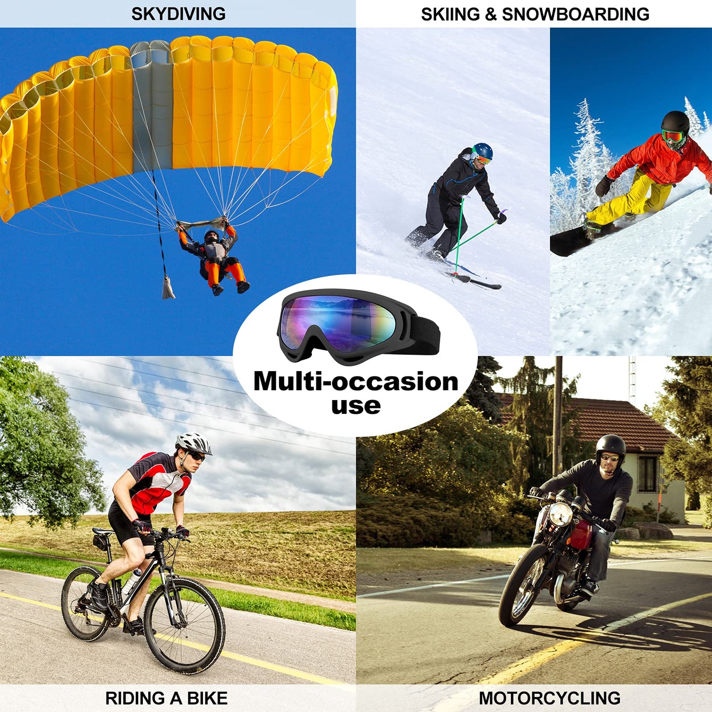 SixYard Ski Goggles, Motorcycle Goggles, 3 Pack Snowboard Snow Goggles for Men Women Adult Youth (Style 6)