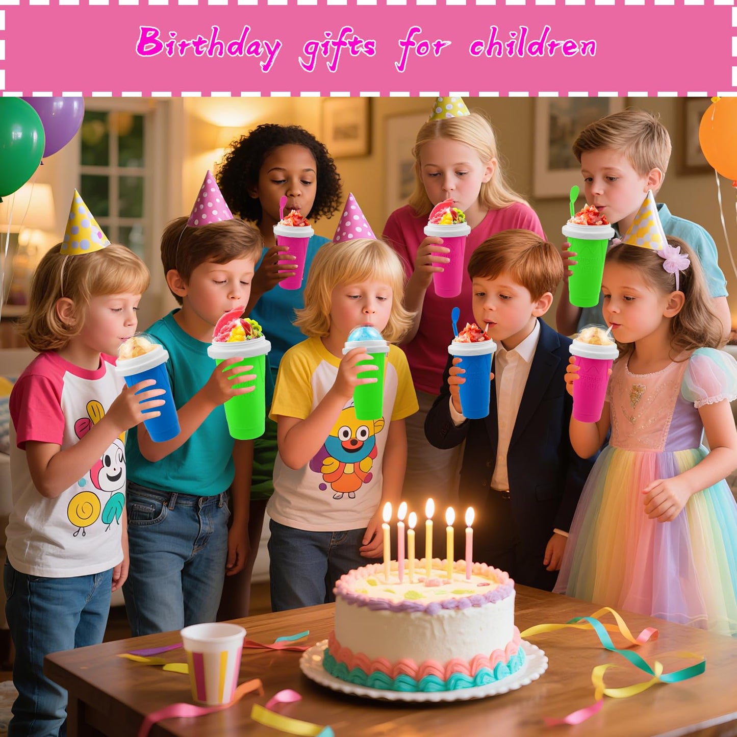 3PCS Slushie Maker Cup - DIY Magic Quick Frozen Smoothies Cups for Homemade Milk Shake Ice Cream Maker, Portable Cooling Cup, Double Layer Squeeze Slushy Maker Cup, Birthday Gifts for Kids Family