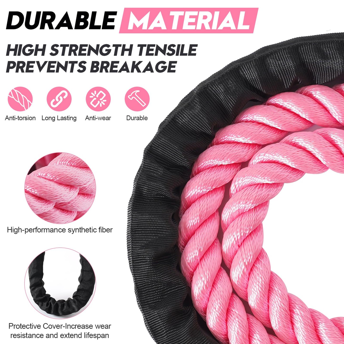 Weighted Jump Ropes for Fitness,Heavy Adult Skipping Rope Exercise Battle Ropes for Men & Women,Total Body Workouts, Power Training in Gym to Improve Strength and Building Muscle(PINK 1.5LB-9.8ft)