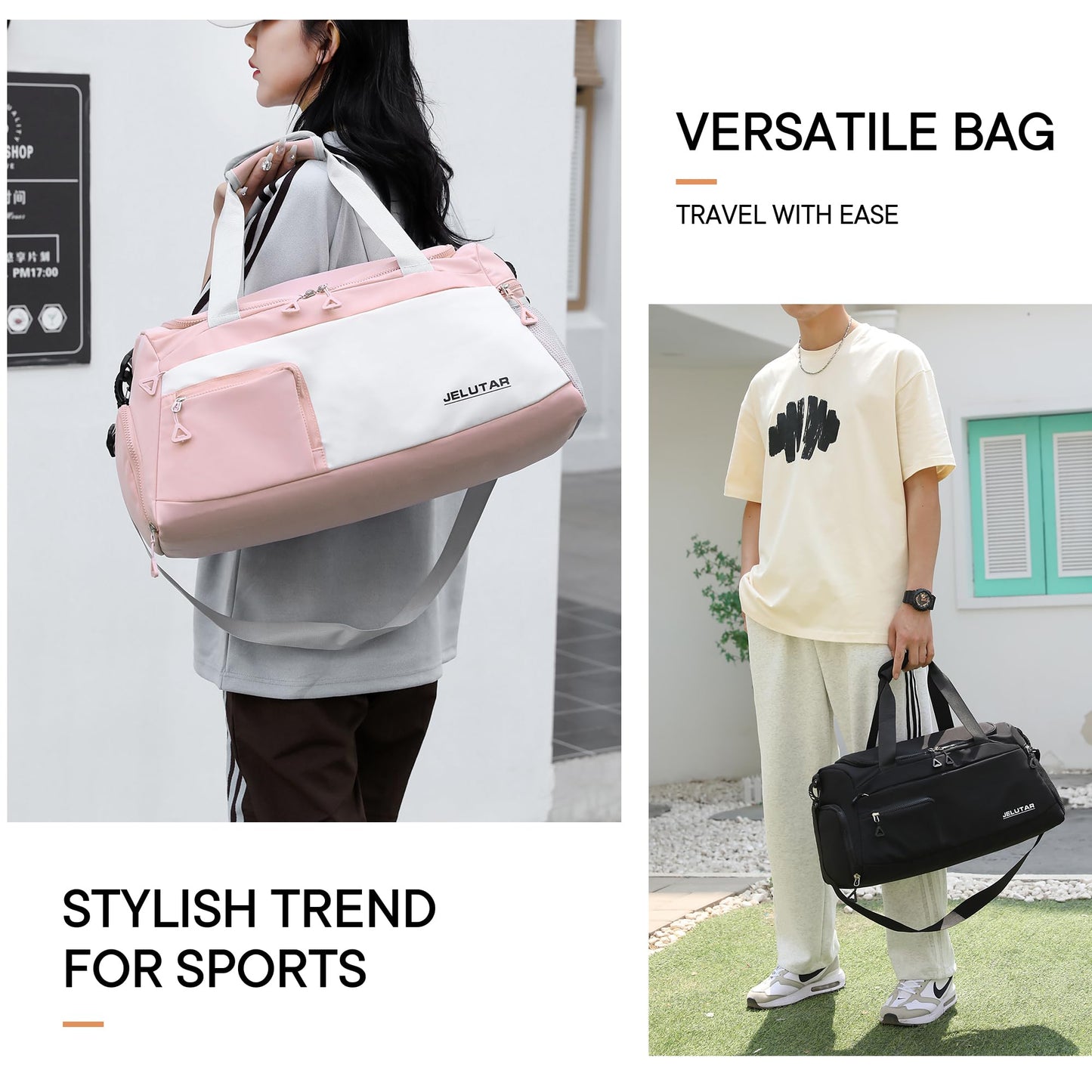 Gym Duffle Bag for Women - JELUTAR Small Carry on Travel Tote Bags Weekender Bags for Personal Item/Sports Gear with Shoe Compartment&Wetproof Pocket