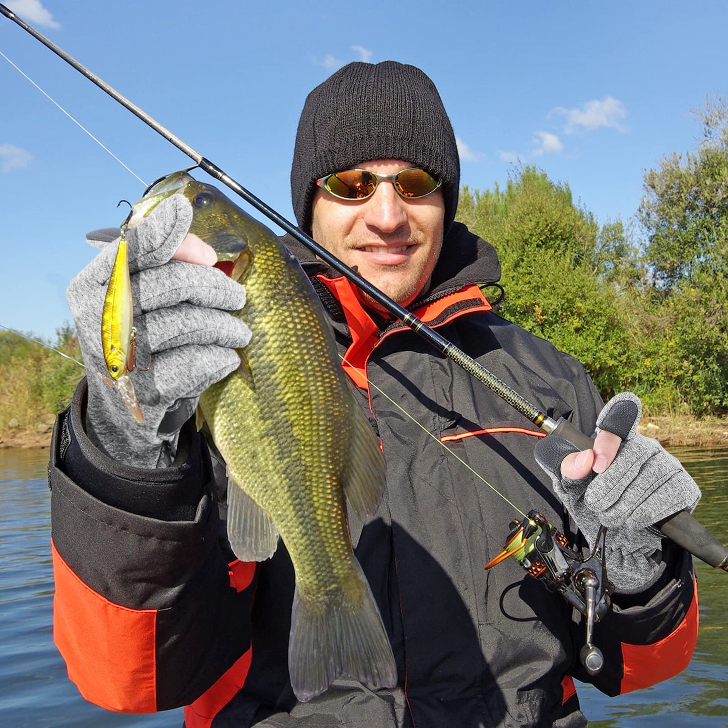 Bencailor 2 Pairs Windproof Waterproof Fingerless Gloves Winter Warm Touchscreen Bicycle Gloves Men Cold Weather Cycling Bike Motorcycle Touch Screen Gloves (X Large)