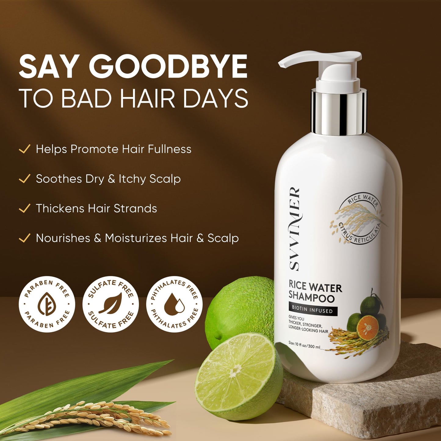 Svvimer Rice Water Hair Growth Shampoo - Biotin Thickening Shampoo for Hair Loss and Thinning Hair - Sulfate Free for Women and Men 10 Fl Oz (Pack of 1)