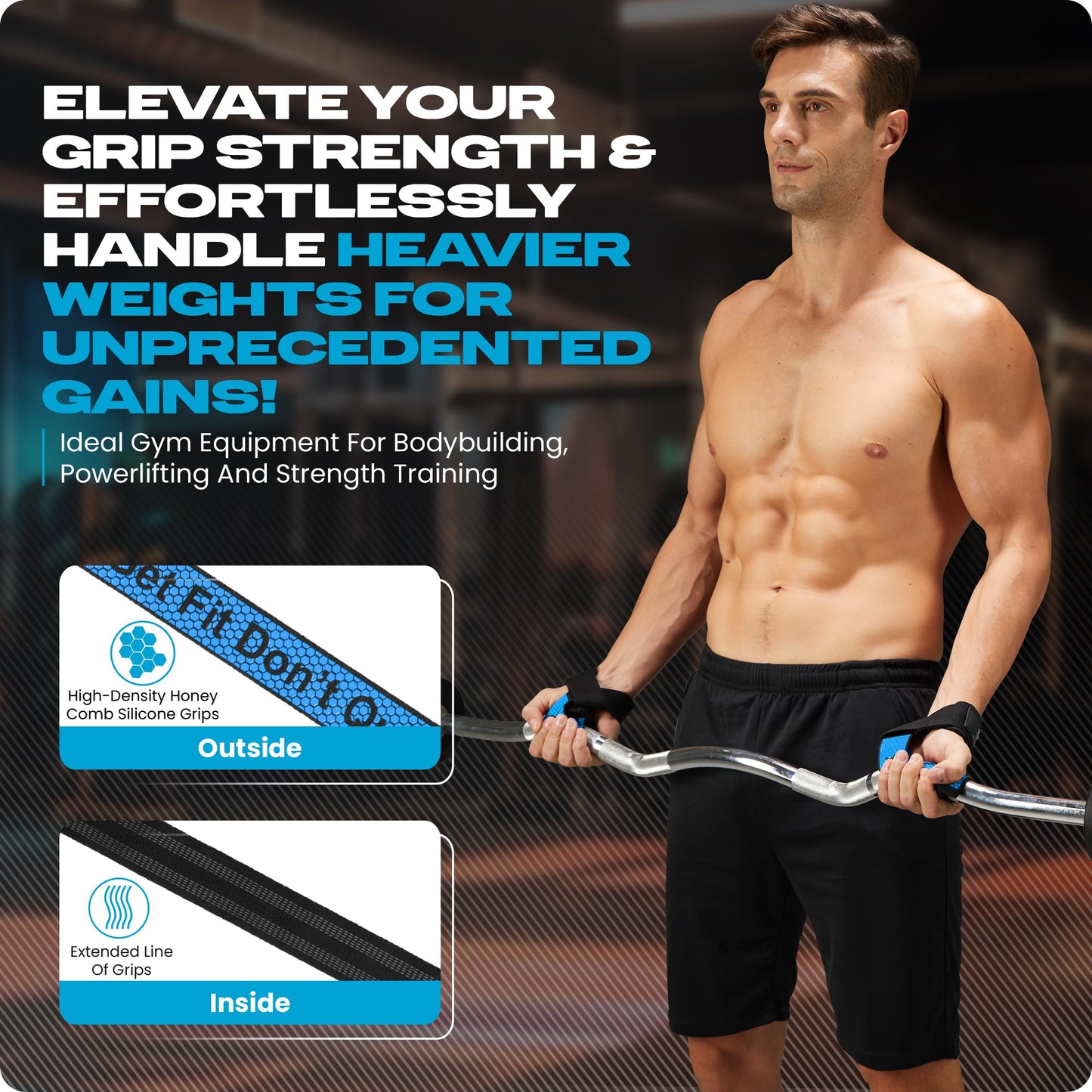 Special Essentials Wrist Straps for Weightlifting - Two-Sided Anti Slip Silicone Grip & Premium Padded Neoprene - Durable Gym Lifting Straps for Men and Women - Ideal for Bodybuilding & Powerlifting