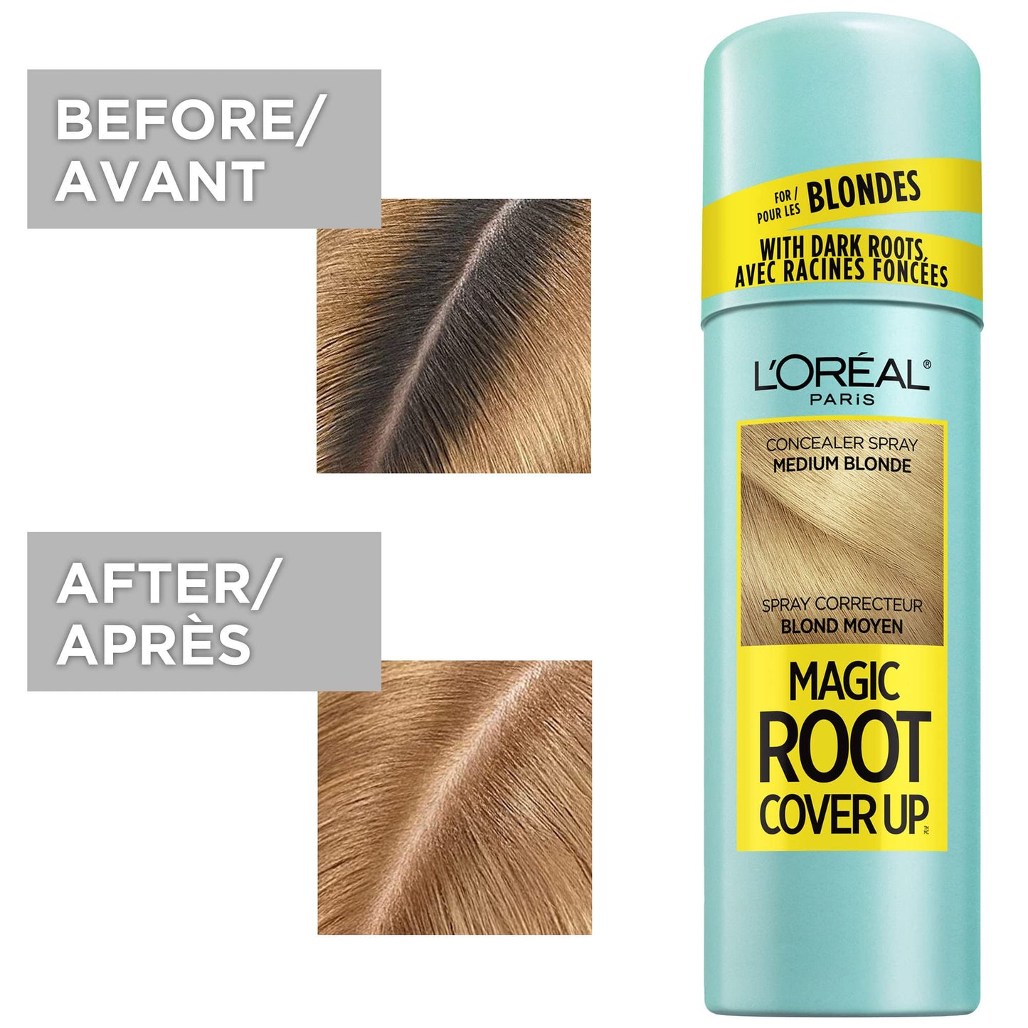 L'Oreal Paris Magic Root Cover Up Hair Color Concealer Spray For Blondes with Dark Roots, Ammonia and Peroxide Free, Medium Blonde, 2 fl. oz. (Pack of 2)