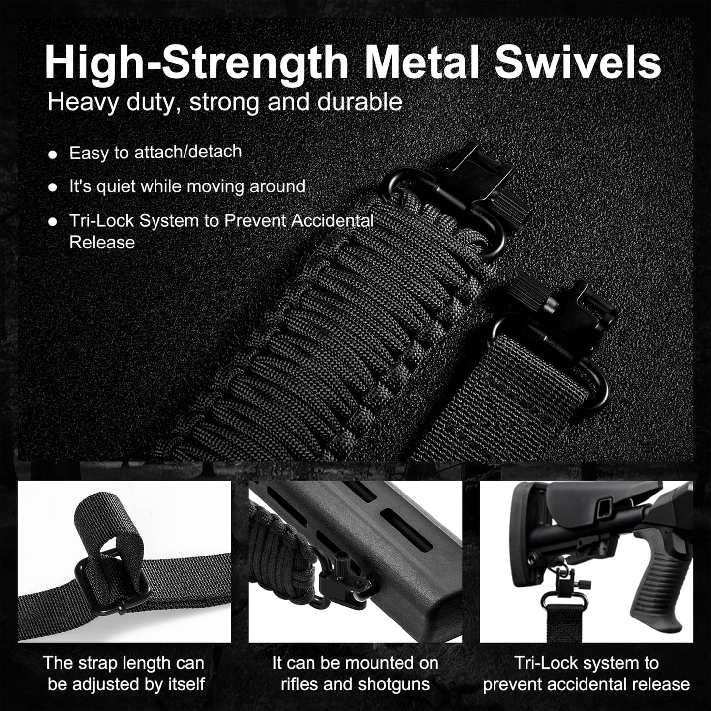 VVAAGG Two-Point Paracord Rifle Sling with Swivels, Non-Slip Paracord Sling Quick Adjustable Length Shotgun Strap for Hunting