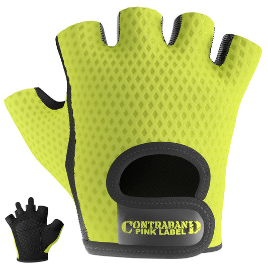 Contraband Pink Label 5307 Womens Designer Workout Gloves | Low Sweat Diamond Mesh Fabric w/Grip-Lock™ Silicone Palm (Green, X-Small)