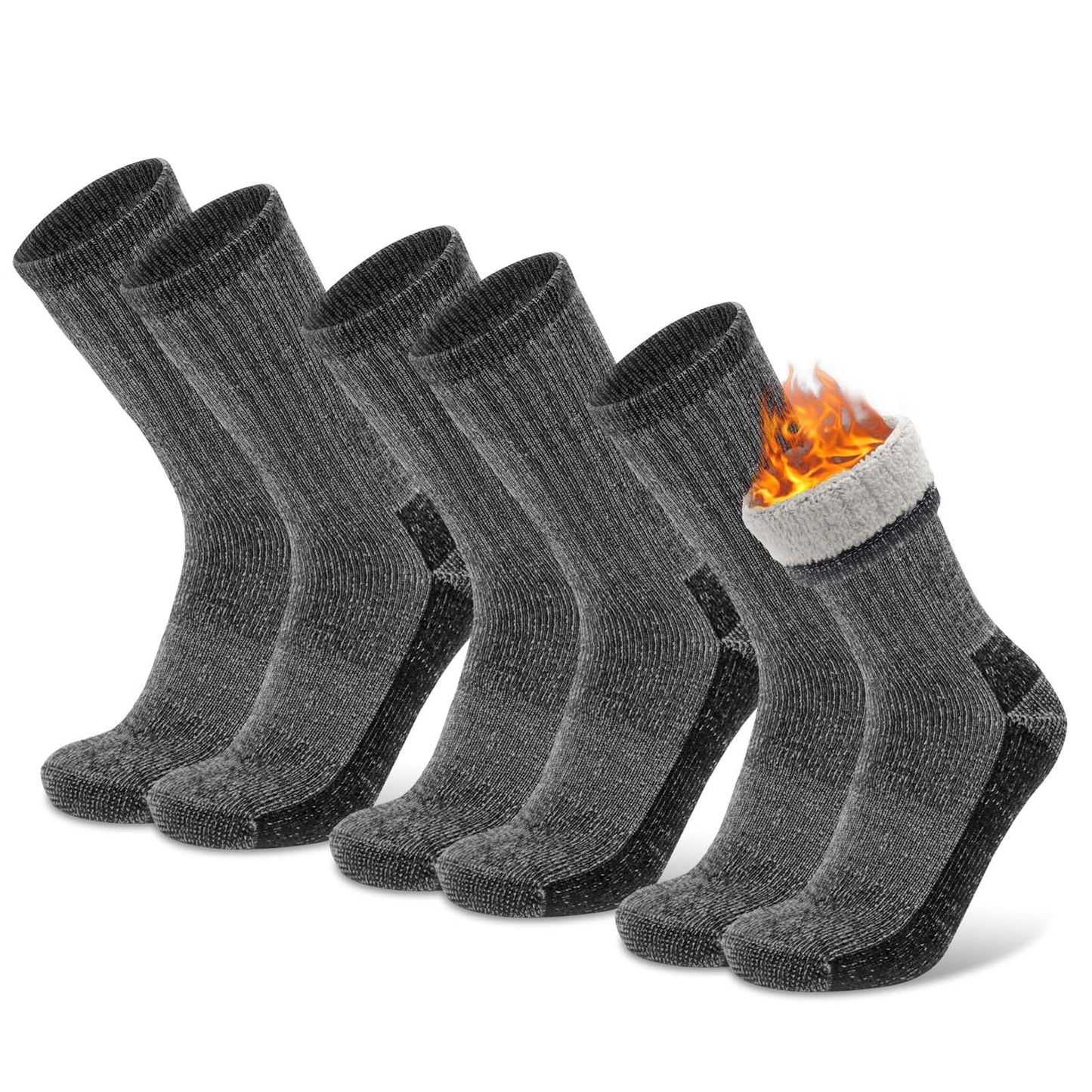 Socks Daze 3 Pack Mens Wool Hiking Trekking Socks Size 10-13 Winter Thick Padding Anti-Sweat Crew Thermal Warm Wool Blend Running Socks for Women Cold Weather, Large, Dark Grey