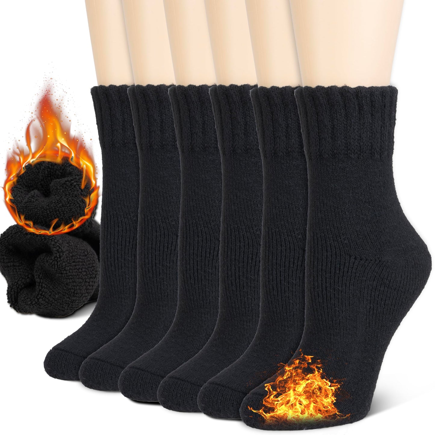 NevEND 3 Pairs Women's Wool Merino Winter Thermal Boots Thick Insulated Heated Socks For Cold Weather Outdoor Activities Black