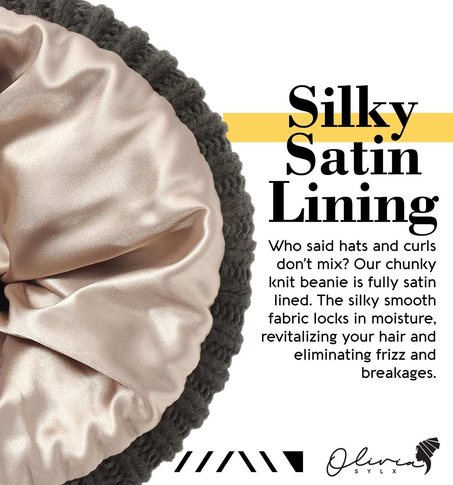 Olivia Sylx Satin Lined Beanie for Women - Satin Beanie,Silk Beanie, Satin Lined Winter Hats for Women & Slouchy Beanie Army Green