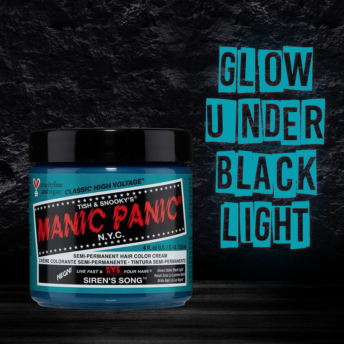 MANIC PANIC Classic Siren's Song Semi Permanent Hair Color - Neon Blue-Green Hair Dye for Women & Men That Lasts 4-6 Weeks - Vegan, Ammonia & Cruelty-Free - Create & Mix Custom Shades (4oz)