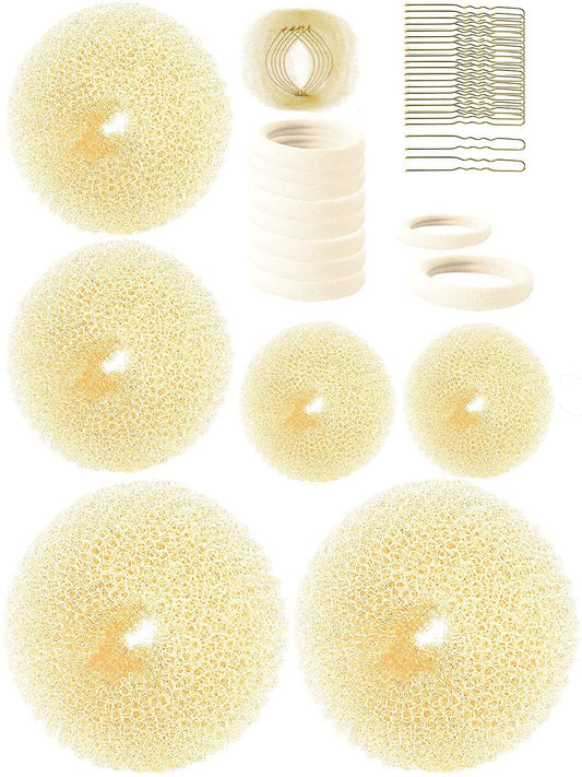 Stunner Cat Hair Bun Maker (37 Count, 3.5 inches Large, 3 inches Medium, 2 inches Small, Beige), Hair Doughnut Shaper for Girl