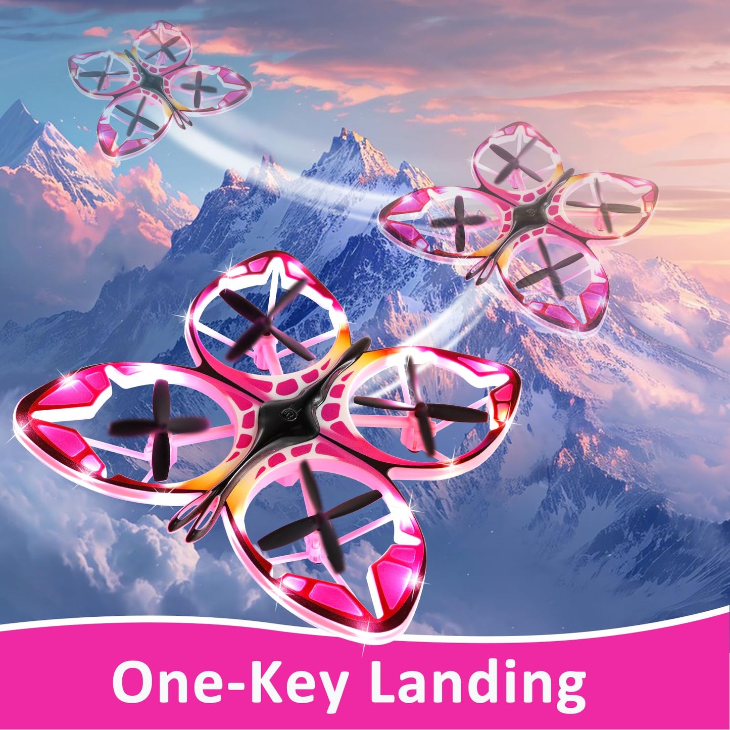 Authticar Kids Mini Drone - RC Butterfly Drone for Beginners with Colorful Light, 3D Flip, Headless Mode, Altitude Hold, Remote Control Quadcopter Gift for Age 6-14 Boys & Girls