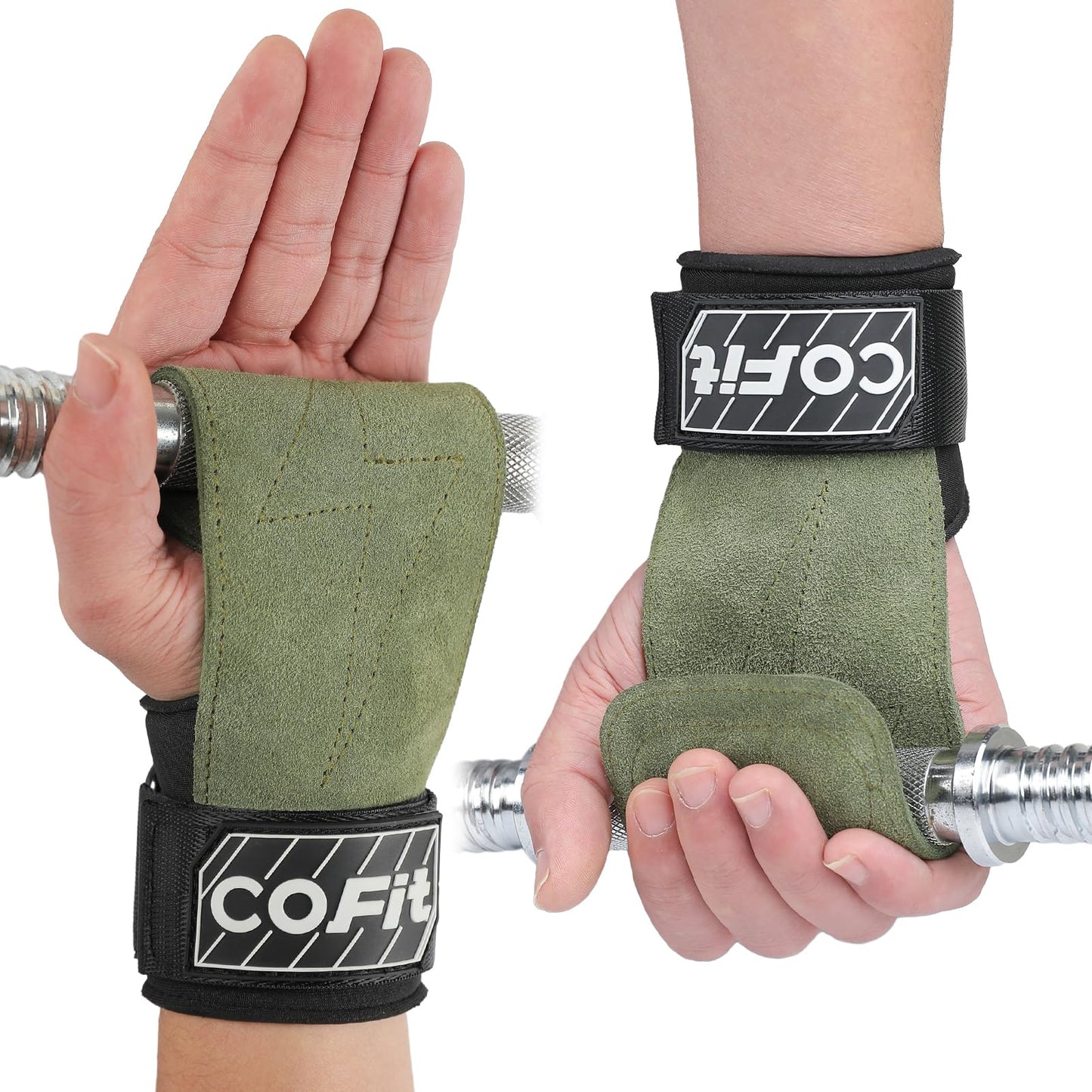 COFIT Wrist Straps for Weightlifting, Workout Wrist Wraps with Dual-Layer Oxford Leather, Enhanced Grip for Optimal Hand and Wrist Protection, Gym Lifting Straps for Deadlift and Powerlifting - Green
