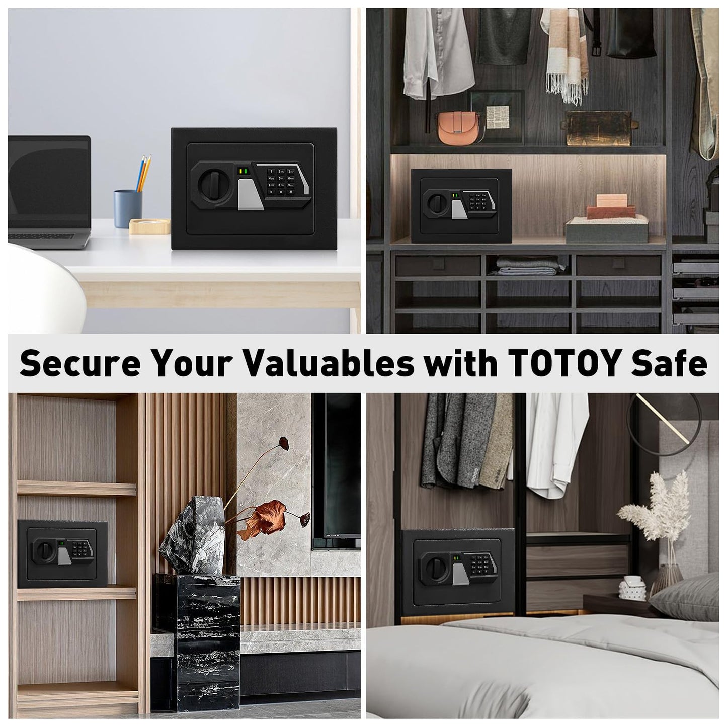 TOTOY Small Personal Safe Box 0.5 Cu Ft- Electronic Digital Security Safe Steel Construction Hidden with Key Lock, Wall or Cabinet Safety Box for Home Office Hotel Business Jewelry Gun Cash Money