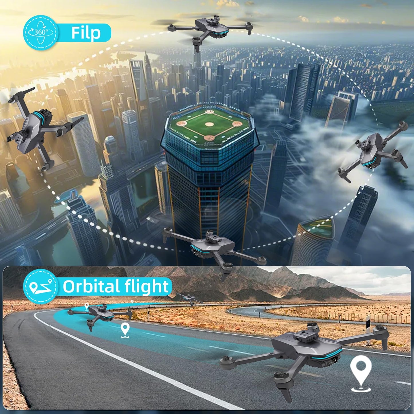 Foldable Drone with 4K Electrically Adjustable Dual Camera for Beginner, Brushless RC Quadcopter with Altitude Hold, Carring Case, Headless Mode, One Key Take Off/Land, Obstacle Avoidance