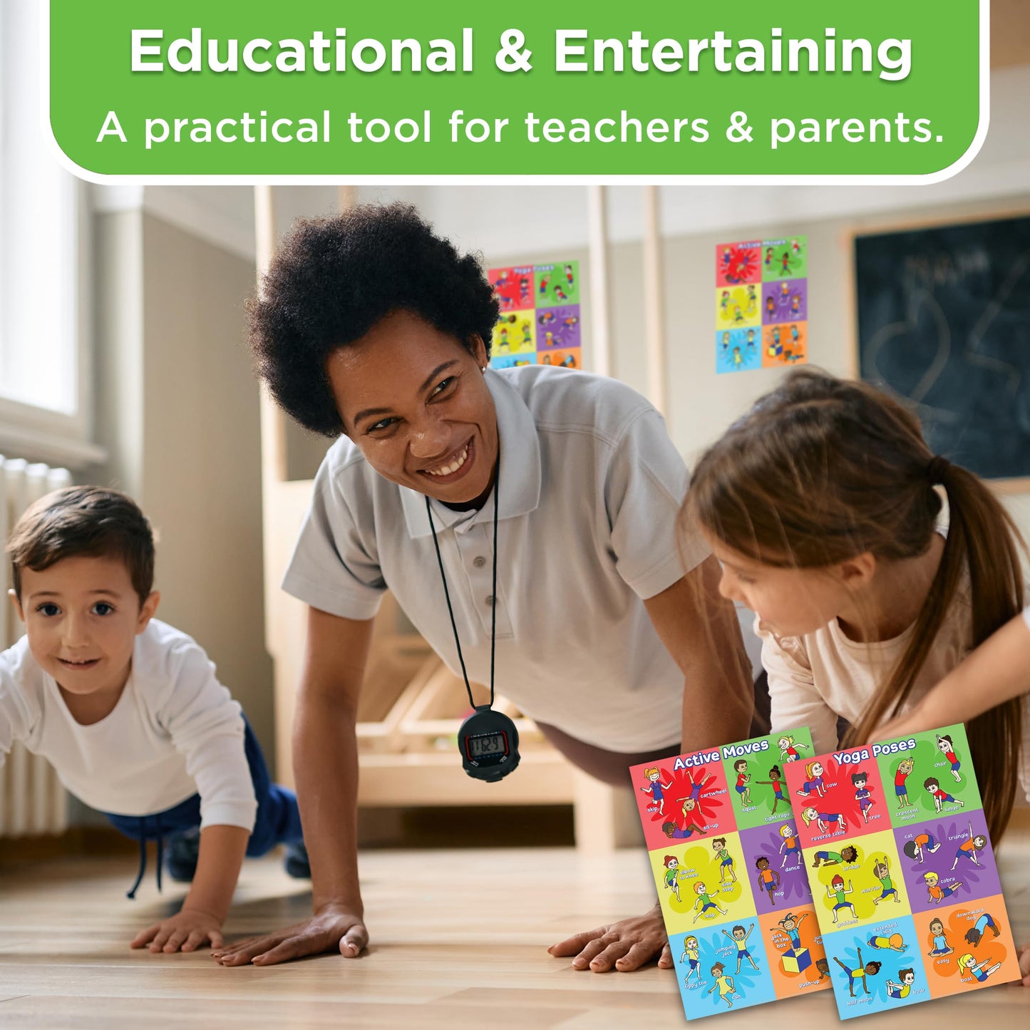 Covelico Kids Yoga Poses Poster and Exercise PE Posters - Set of 2 x A3 Laminated Physical Therapy Posters. Vibrant Physical Education Classroom Decor and Essential PE Teacher Supplies for PE Class.