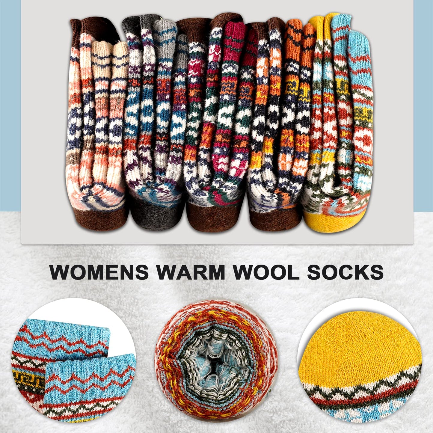 Heatuff Women's Winter Wool Socks Warm Soft Full Cushion Crew Socks (5 Pairs)