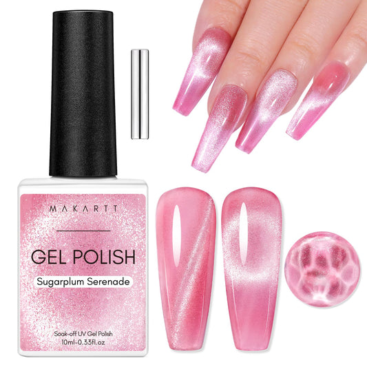 Makartt Gel Nail Polish, Cat Eye Glitter Gel Polish Summer Gel Polish with Magnet Stick Soak Off UV/LED Manicure Nail Art Designs-Sugarplum Serenade