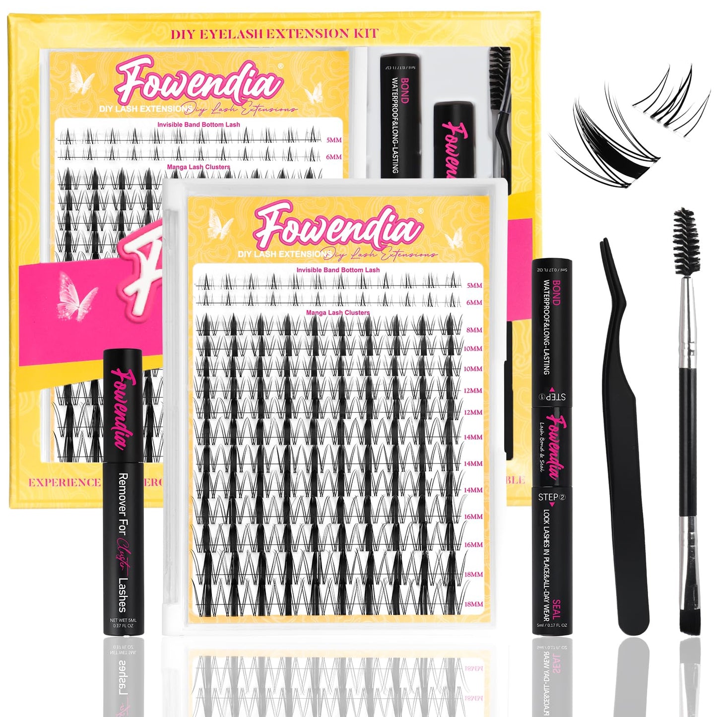 Fowendia Manga Lash Clusters Kit 8-18mm Fairy Eyelash Clusters DIY Lash Extension Kit Waterproof Anime Lashes Ultra-Thin Invisible Band 0.3mm Individual Cluster Eyelash Extensions, Wanna Be-Kit