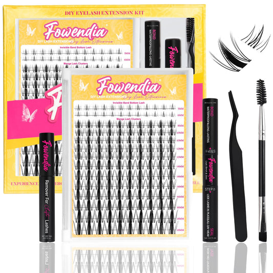 Fowendia Manga Lash Clusters Kit 8-18mm Fairy Eyelash Clusters DIY Lash Extension Kit Waterproof Anime Lashes Ultra-Thin Invisible Band 0.3mm Individual Cluster Eyelash Extensions, Wanna Be-Kit