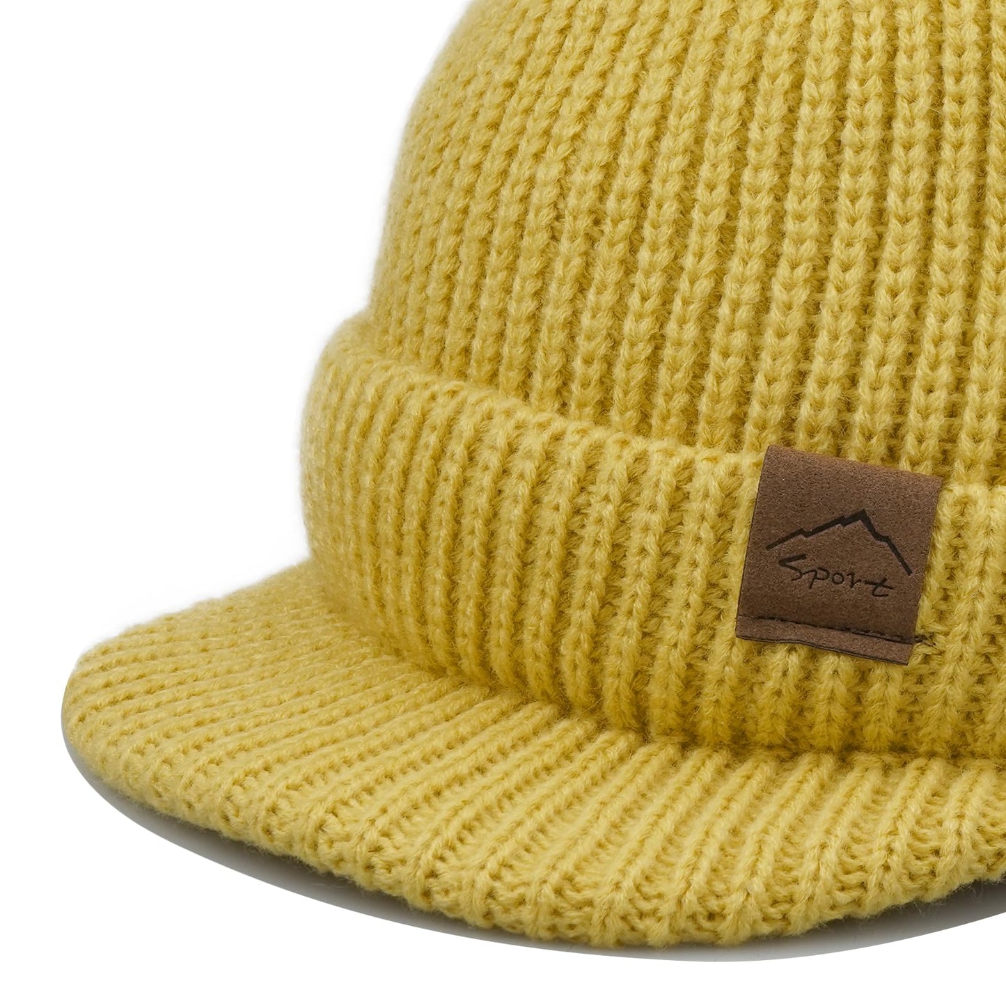 Croogo Winter Men Hat Knit Cable Visor Beanie with Fleece Lining Newsboy Cap with Brim for Outdoor Sport Beanies,Brown-DNBC1