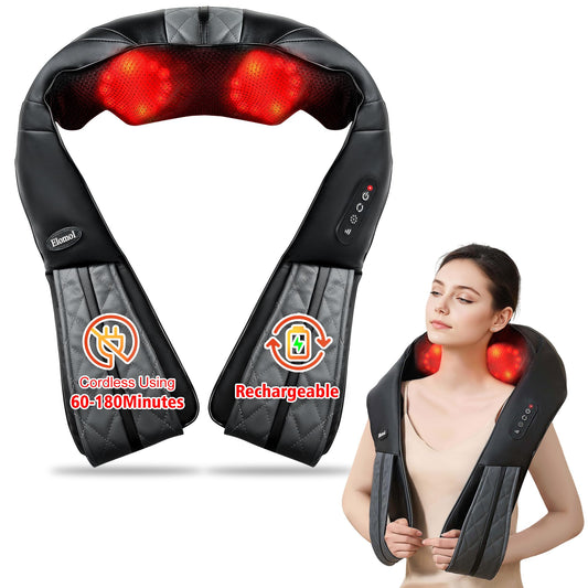 Elomol Cordless Neck Back Massager with Heat - Rechargeable Shiatsu Kneading Shoulder Shawl for Pain Relief Deep Tissue, Long-Lasting Portable Design for Mom Dad Men Women Her Him