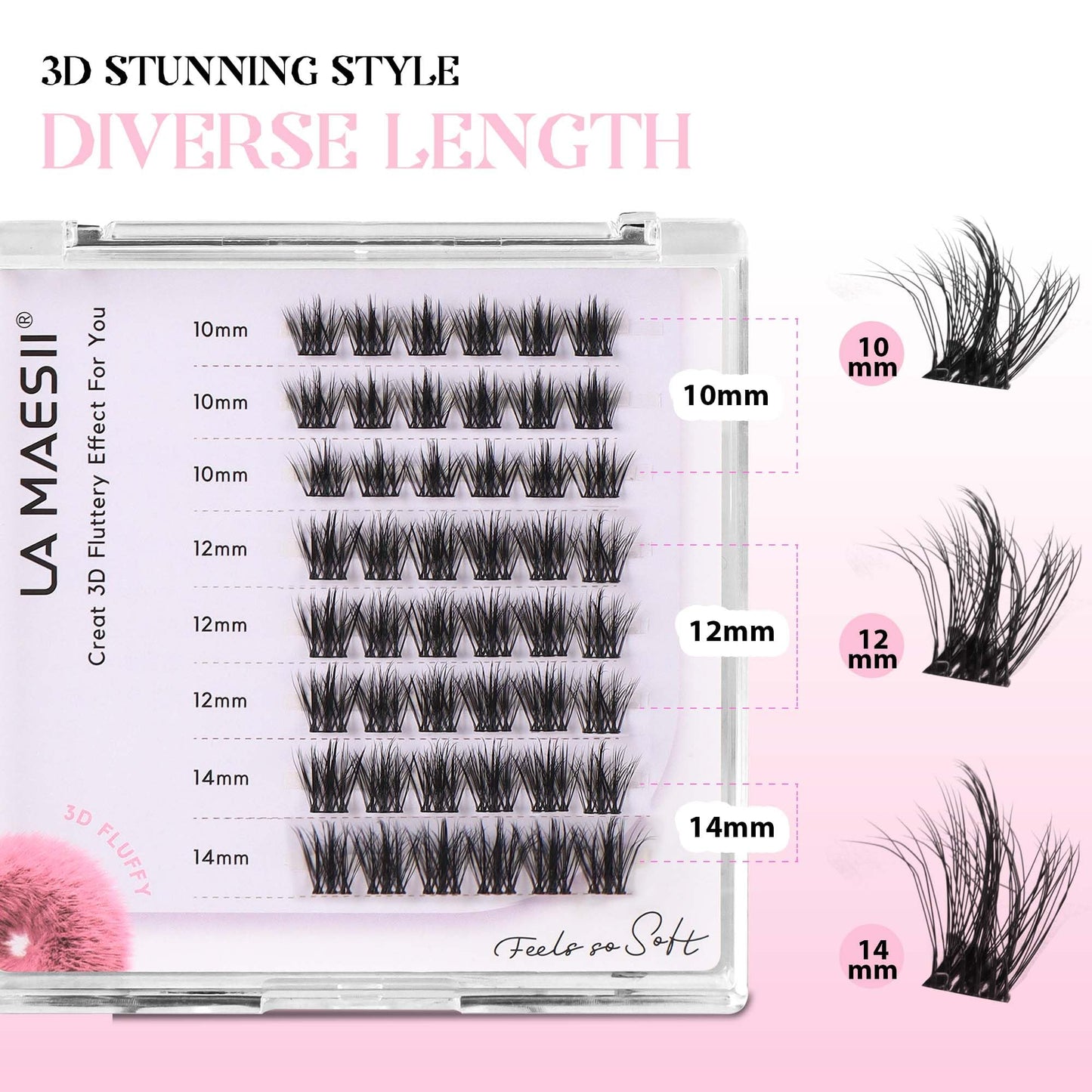 LA MAESII Lash Clusters, 3D Wispy Cluster Eyelash Extensions Fluffy DIY Cluster Lashes Eyelash Clusters, 10-14mm Multi-layer Individual Lashes Soft Thin Band Reusable (06)