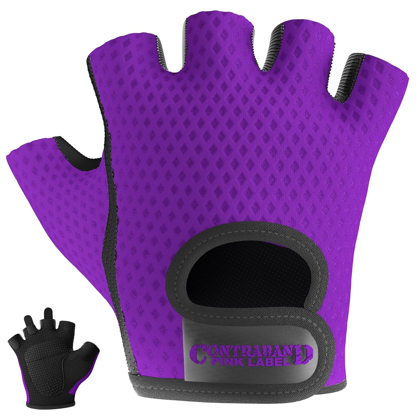 Contraband Pink Label 5307 Womens Designer Workout Gloves | Low Sweat Diamond Mesh Fabric w/Grip-Lock™ Silicone Palm (Purple, X-Small)