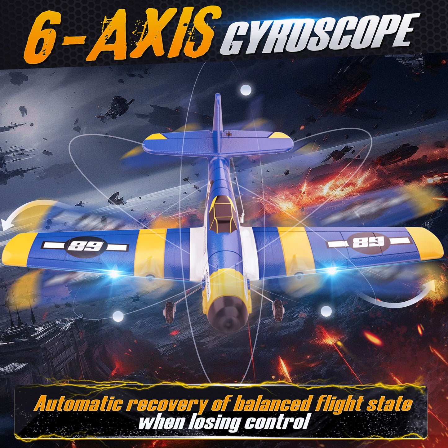 BEZGAR HQ089 RC Plane, Drones for Kids, 6-axis Gyro Remote Control Airplane, RC Helicopter, Easy Control for Beginners Toys with Colorful LED Navigation Lights