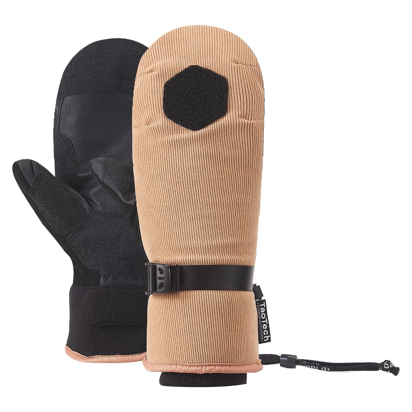 TaoTech Velcro Snowboarding Gloves with Wrist Guard, Men's and Women's ski Gloves with Protector, Mittens, 5 Finger Inner Patch(L, Beige/Corduroy)