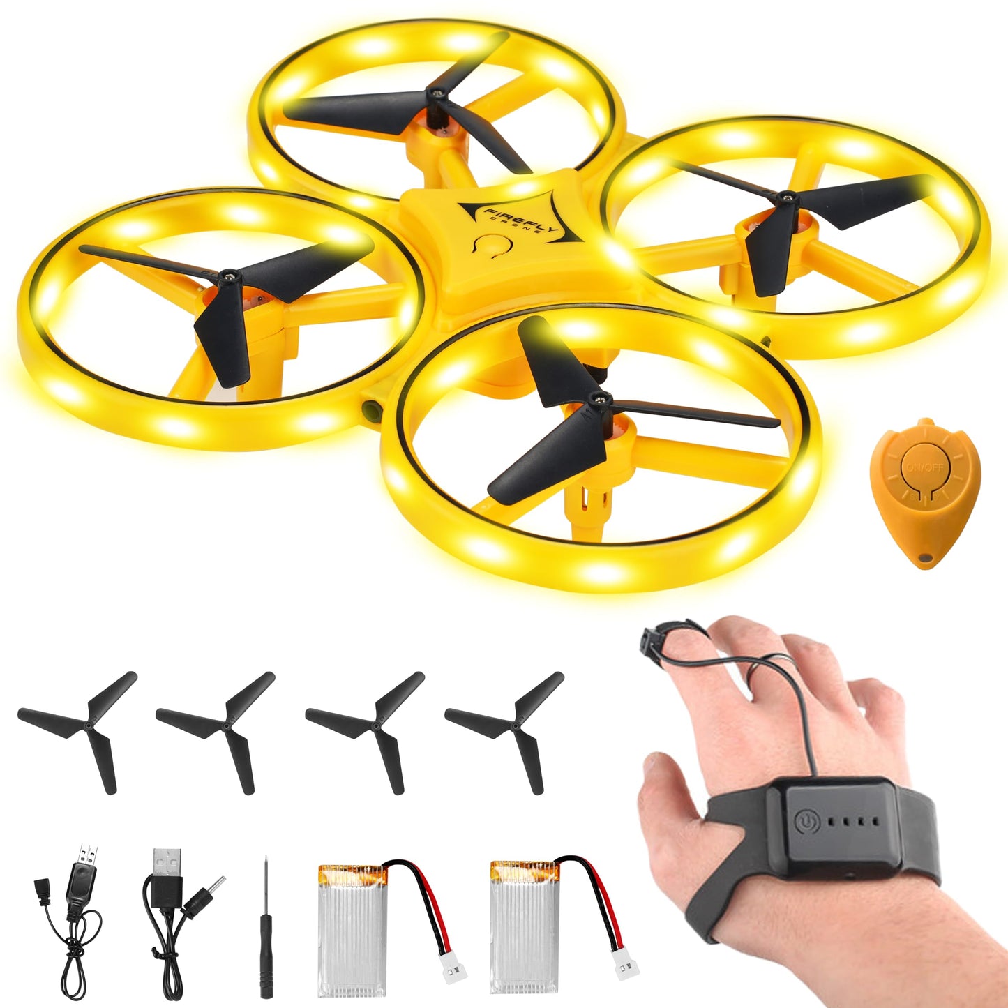 Awaiymi 2024 Upgraded Hand Controlled Drone for Kids Small Rc Quadcopter Aircraft With Smart Watch, Cool LED Remote Control Drone 360° Flips, 3 Modes, 2 Larger Capacity Batteries
